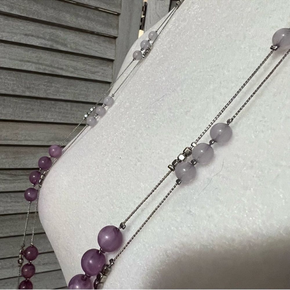 New York & Company Double Strand Layered Purple Beaded Necklace View 4
